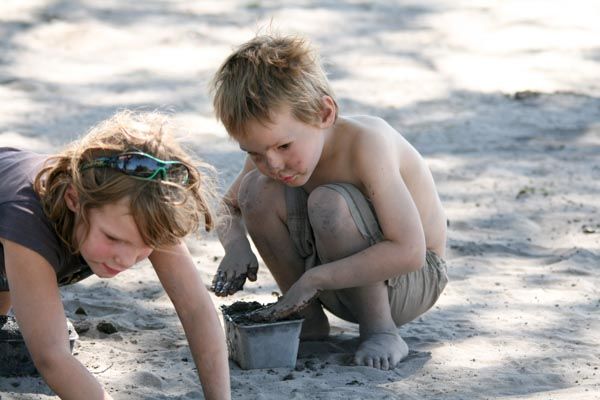 Kids playing in the Kalahari sand, Savute, Chobe National Park, Botswana