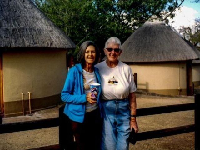 Jeanette and Joan in front of Pretoriuskop Bungalows, Kruger National Park