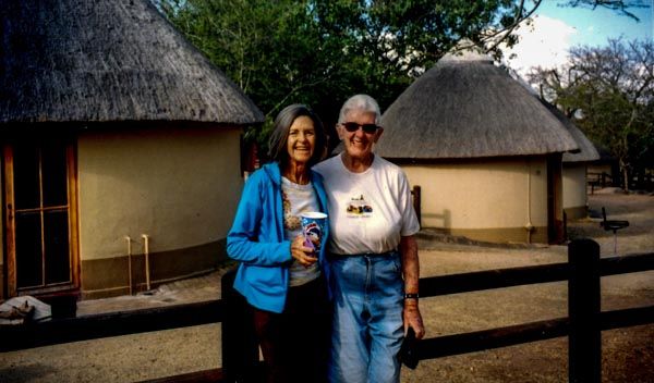 Jeanette and Joan in front of Pretoriuskop Bungalows, Kruger National Park