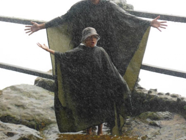 Having a shower under the spray of the Victoria Falls in full flood