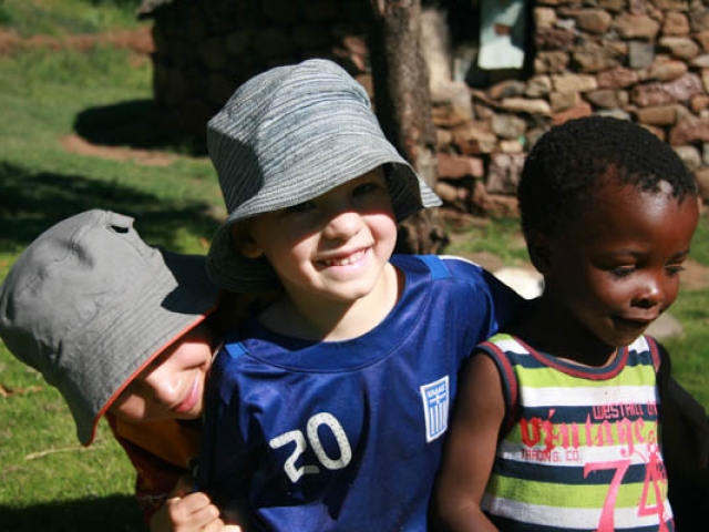 Kai and Cadan enjoying making new friends in Eastern Lesotho.