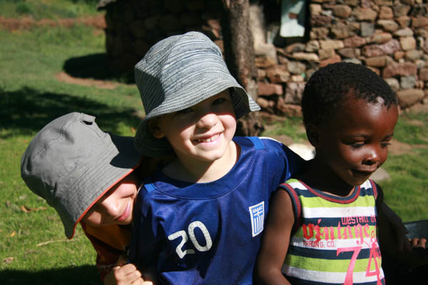 Kai and Cadan enjoying making new friends in Eastern Lesotho.