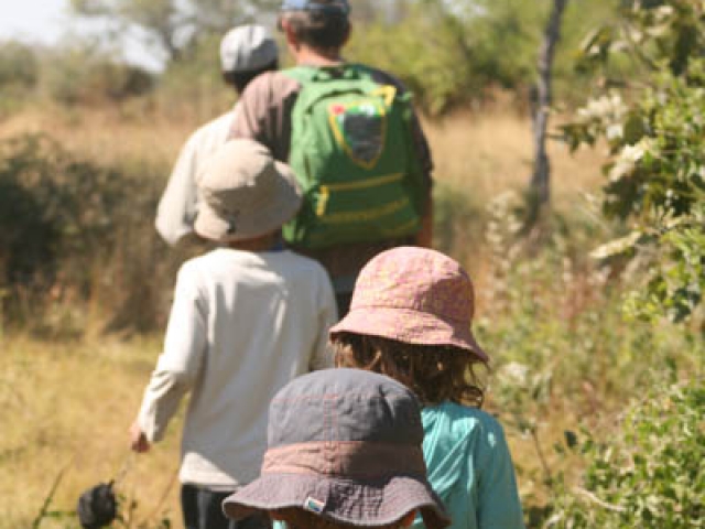 Walking with our guide in the Okavango Delta, Botswana