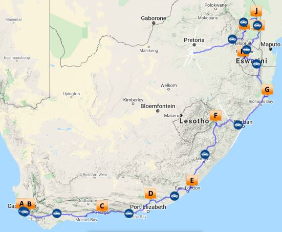 Classic South Africa self drive map