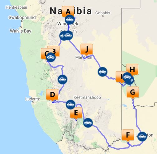 South Africa and Namibia Self Drive map