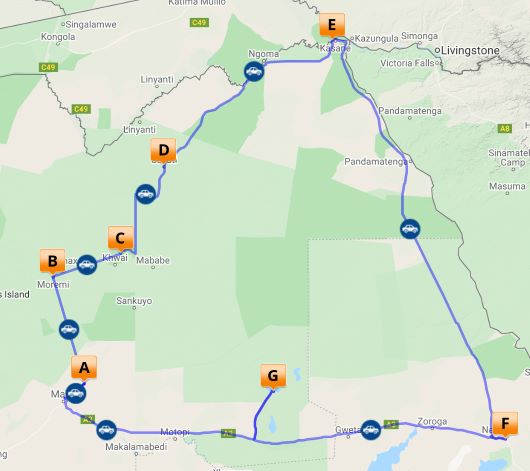 Self drive Botswana classic map