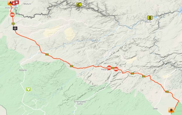 Victoria Falls and Hwange map