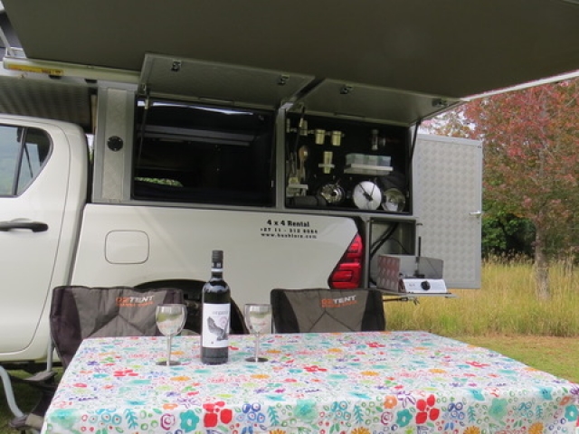 Bushcamper fully equipped camping 4x4 vehicle - built in kitchen and gas stove.