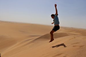 Desert tour Namibia, Swakopmund, jumping, family, kids