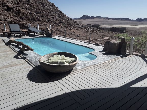 Amazing view of the Desert Homestead Outpost pool and view over the desert, Namibia, Southern Africa self-drive accommodation options