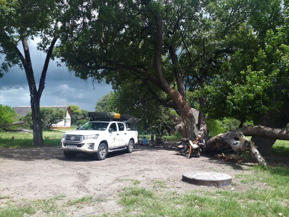 Our 4WD self drive vehicle at Third bridge camping, Moremi Botswana