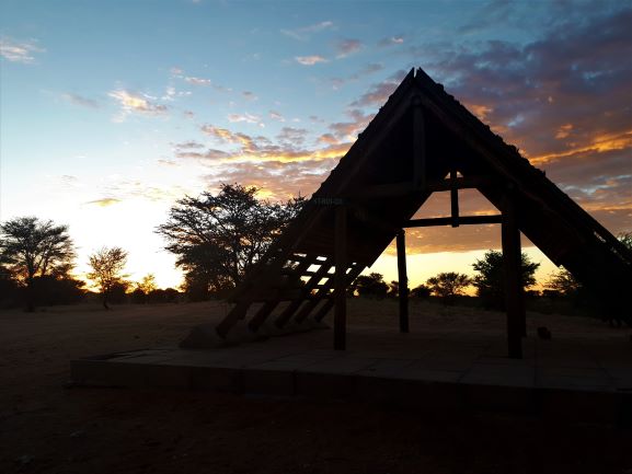 An A-Frame shelter at a wilderness camp site, Botswana