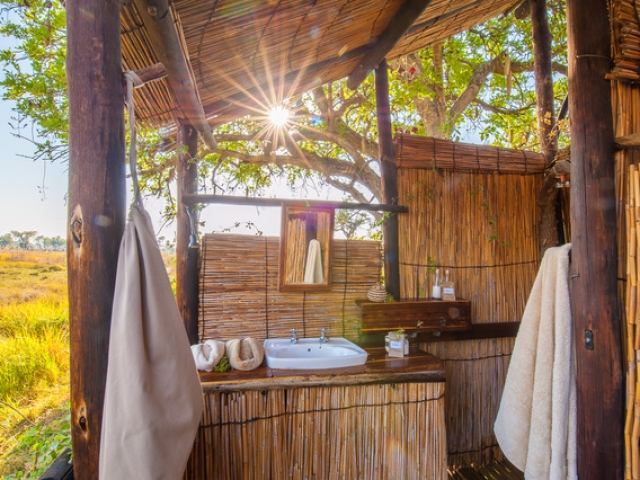 Delta Camp, outdoor bathrooms, Okavango Delta Family Tour,