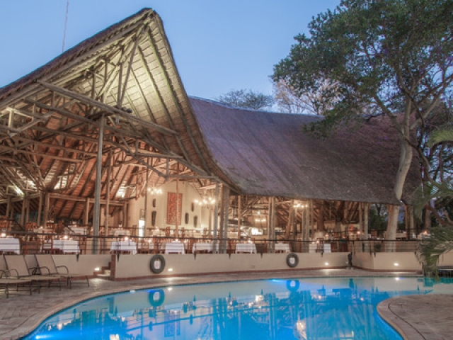 Chobe Safari Lodge, pool and restaurant, Victoria Falls Chobe family holiday