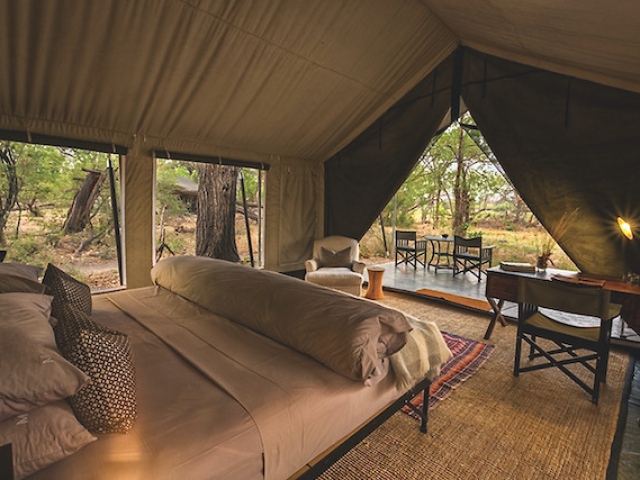 Machaba Camp interior of tent, Khwai, Moremi Botswana