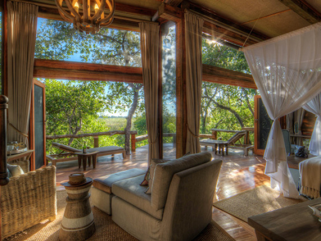 Camp Okavango, room and view over the Okavango Delta, Botswana