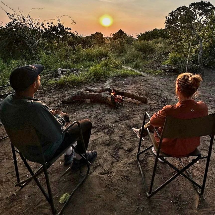 Emily and Navid relaxing in Hwange, Zimbabwe