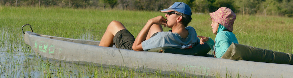 Chris and Rhian on a mokoro in the Okavango Delta