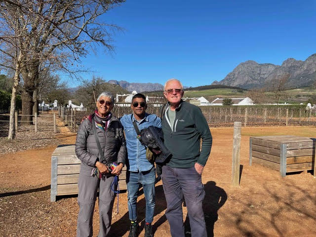 Ken and Maria with their guide Fawaaz Domingo in the Cape Winelands