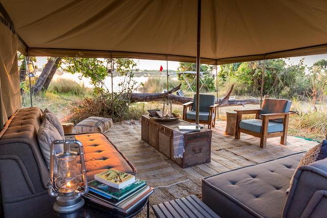 Mobile safari, Okavango Delta Island Camp lounge