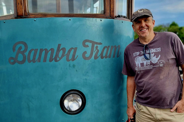 Chris doing the Bamba Tram, Victoria Falls, Zimbabwe