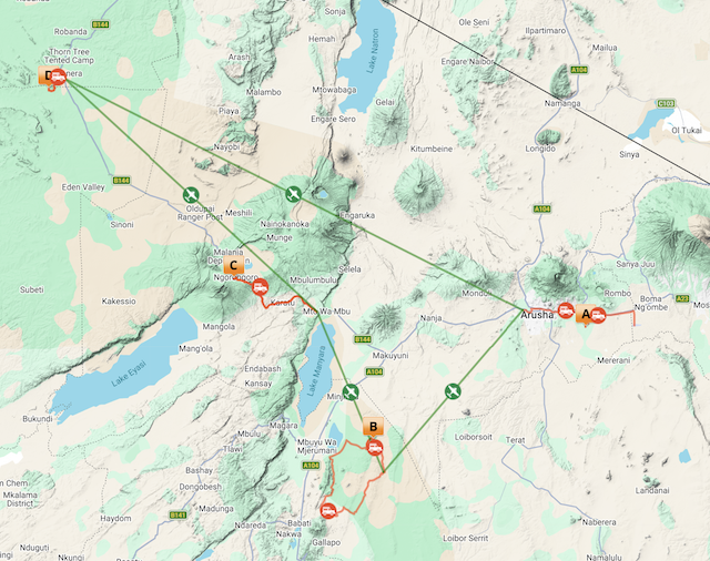 Tanzania Northern Circuit - Fly-In Map