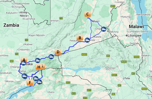 Self drive Classic Zambia map
